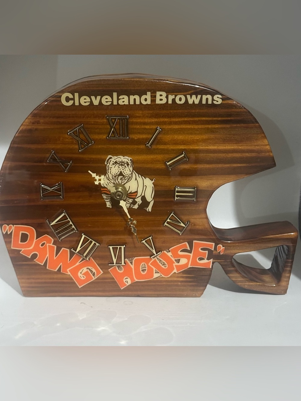 'Vintage Cleveland browns dawg House' Helmet shaped handcrafted wood wall clock